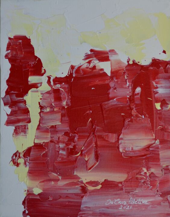 Painting titled "Red" by Adeline Da Cruz, Original Artwork, Acrylic Mounted on Cardboard