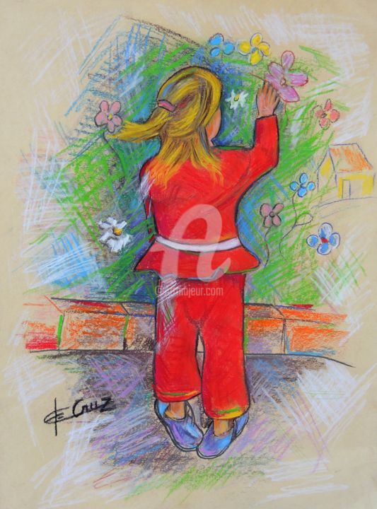 Картина под названием "Maria Júlia (Tuc) r…" - José Claudinei Da Cruz, Подлинное произведение искусства, Пастель