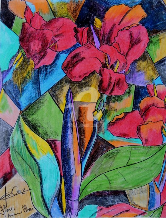Peinture intitulée "Flores Vermelhas" par José Claudinei Da Cruz, Œuvre d'art originale, Autre