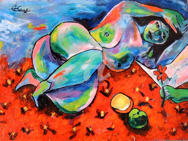 Painting titled "Nu Verde" by José Claudinei Da Cruz, Original Artwork, Oil