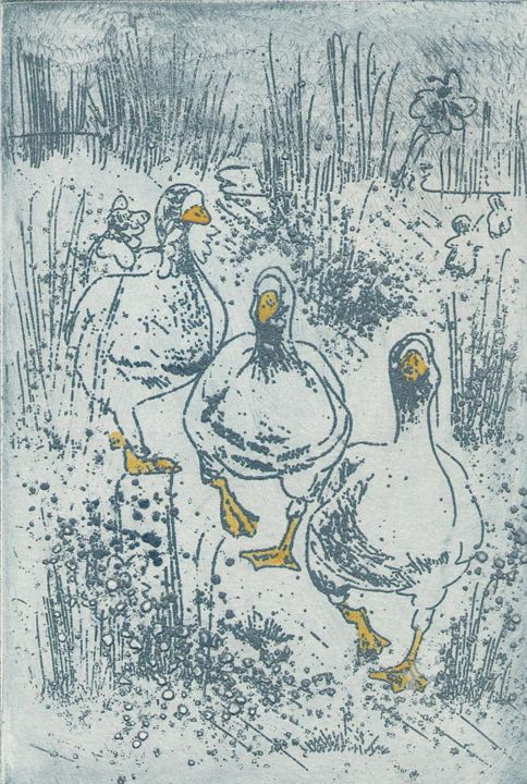 Printmaking titled "oche a passeggio" by Dade, Original Artwork, Etching