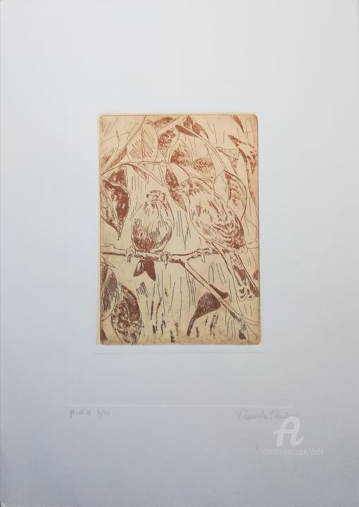 "uccelli sul ramo" başlıklı Baskıresim Dade tarafından, Orijinal sanat, Oyma baskı 