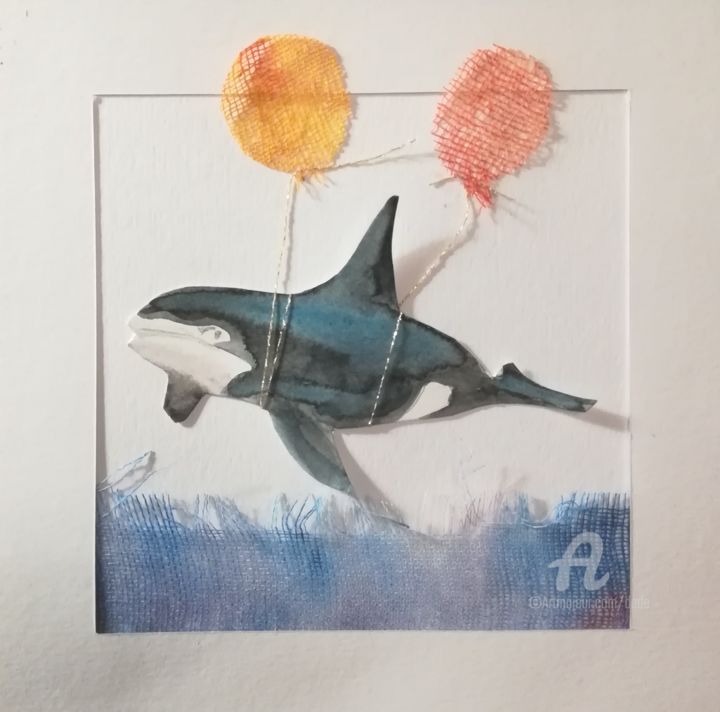 Drawing titled "orca inn volo" by Dade, Original Artwork, Watercolor