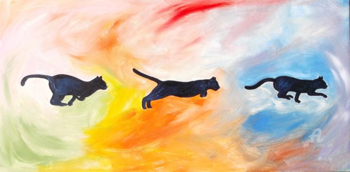 Pittura intitolato "gatto-che-corre.jpg" da Dade, Opera d'arte originale, Acrilico