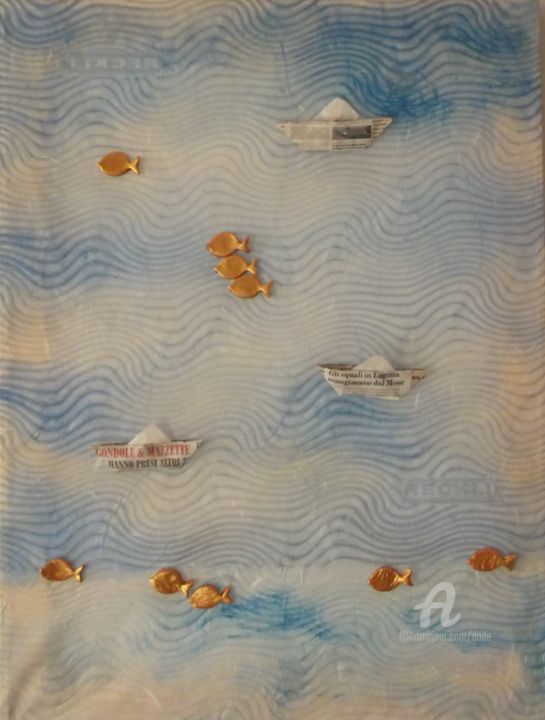 Collages intitolato "pesca-grossa-in-lag…" da Dade, Opera d'arte originale