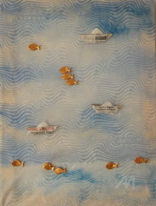 Collages intitolato "pesca-grossa-in-lag…" da Dade, Opera d'arte originale,
