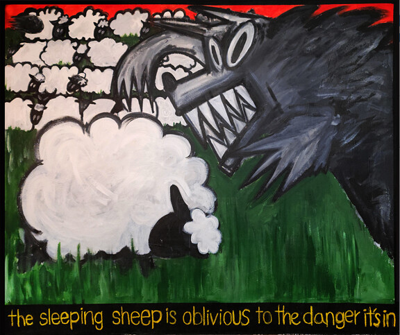Painting titled "a sleeping sheep" by Daein Kim, Original Artwork, Acrylic Mounted on Wood Stretcher frame
