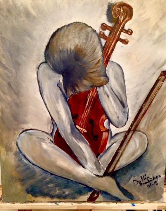Schilderij getiteld "Musicienne" door Dahlia Saada, Origineel Kunstwerk, Acryl