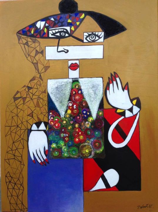 Painting titled "lady with the red n…" by Dafinë Vitija, Original Artwork, Acrylic