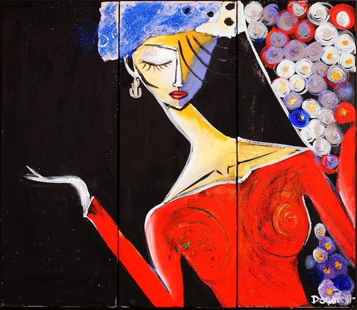 Картина под названием "red dress" - Dafinë Vitija, Подлинное произведение искусства, Акрил