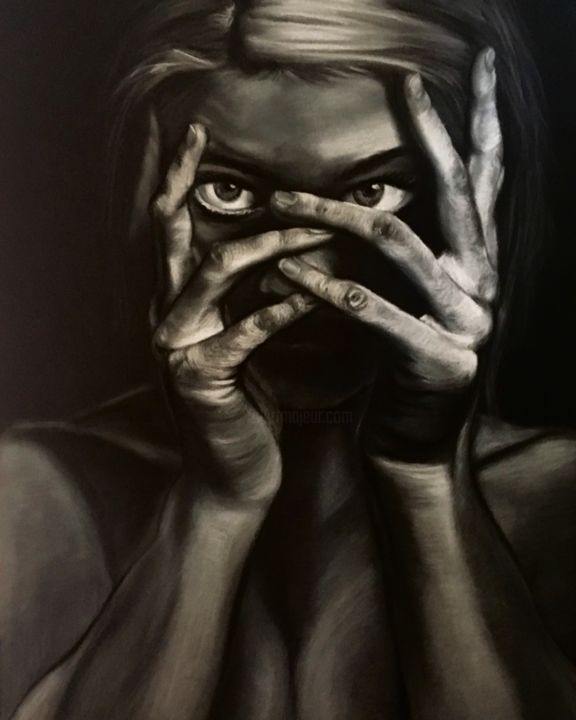 Drawing titled "Hidden in the darkn…" by Dafne Di Marco, Original Art, Conté