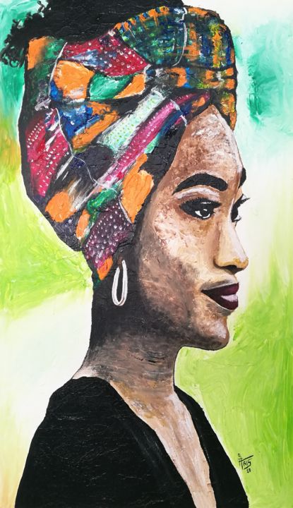 Peinture intitulée "African Queen" par Francel Dagbéto, Œuvre d'art originale, Acrylique