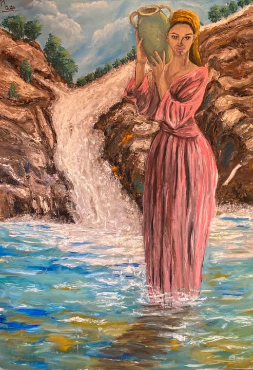 Картина под названием "Porteuse d’eau" - Manar Abou Elaoula (A’M), Подлинное произведение искусства, Масло Установлен на Дер…