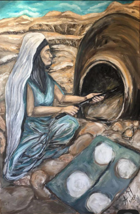 Peinture intitulée "Femme au four écolo…" par Manar Abou Elaoula (A’M), Œuvre d'art originale, Huile Monté sur Châssis en bo…