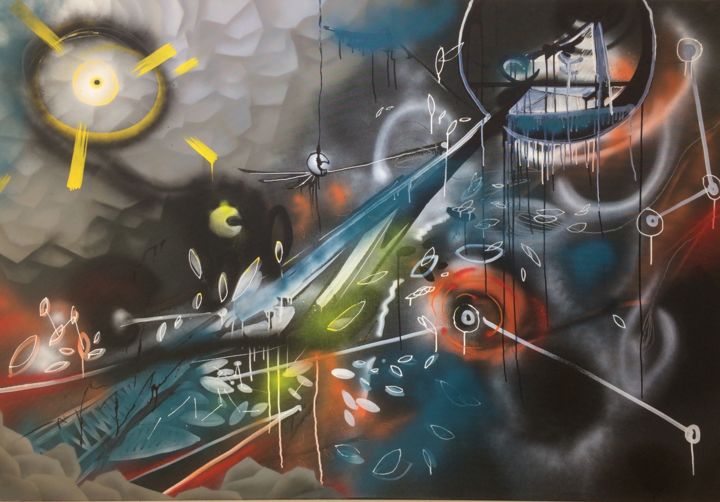 Peinture intitulée "Gedankenkreis #1" par Dagmar Ranft-Schinke / Rebel73 / Zone56, Œuvre d'art originale, Bombe aérosol