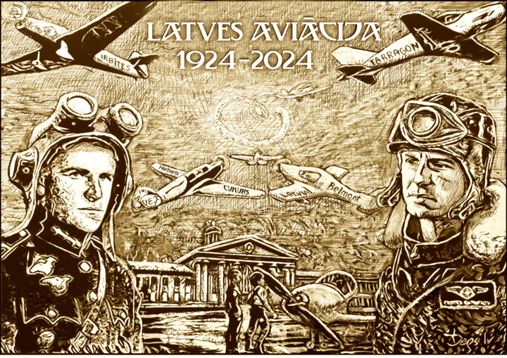 Dibujo titulada "LATVIAN AVIATION 19…" por Dags, Obra de arte original, Tinta