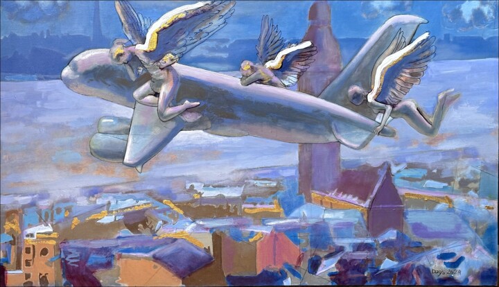 Painting titled "ANGELS OVER RIGA. A…" by Dags, Original Artwork, Acrylic