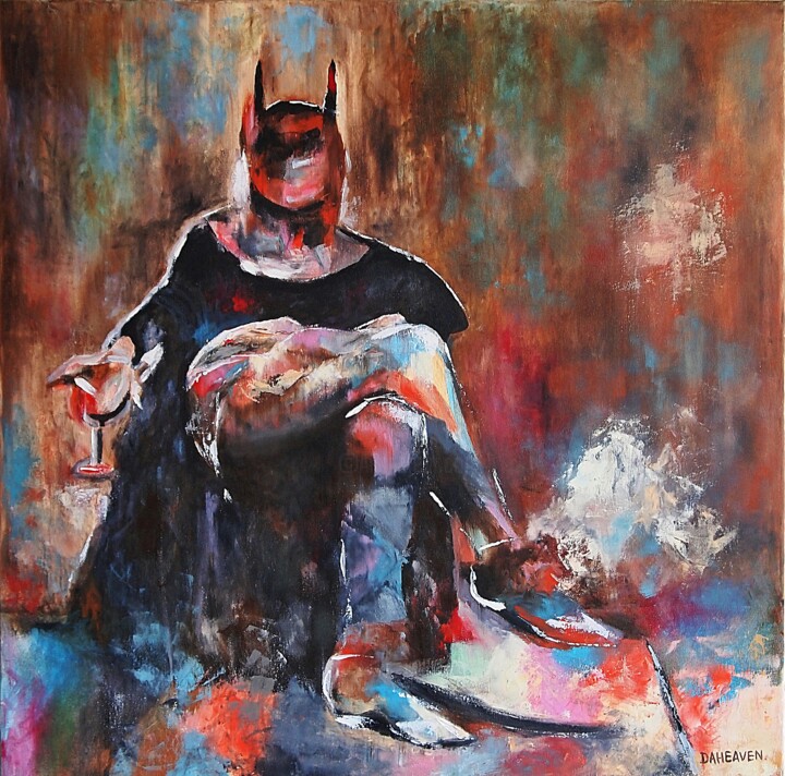 Painting titled "The last Batman." by Daheaven Art, Original Artwork, Oil Mounted on Wood Stretcher frame