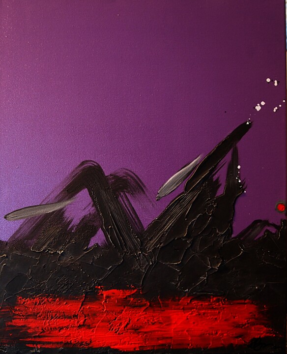 Peinture intitulée "Volcano violet. Abs…" par Daheaven Art, Œuvre d'art originale, Acrylique Monté sur Châssis en bois