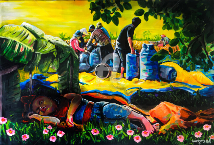 Pintura titulada "A Peaceful Nap" por Dahuyn, Obra de arte original, Acrílico Montado en Bastidor de camilla de madera