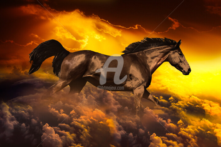 Digital Arts titled "Horse Running Above…" by Dahuyn, Original Artwork, Digital Painting