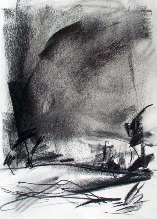 Drawing titled "Wind" by Dailysto Art, Original Artwork, Charcoal