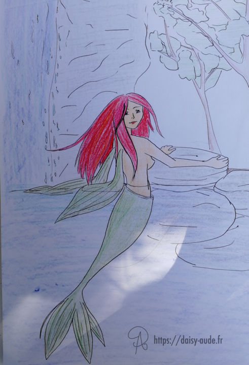 Dessin intitulée "Rousse Sirène" par Daisy Aude, Œuvre d'art originale, Crayon
