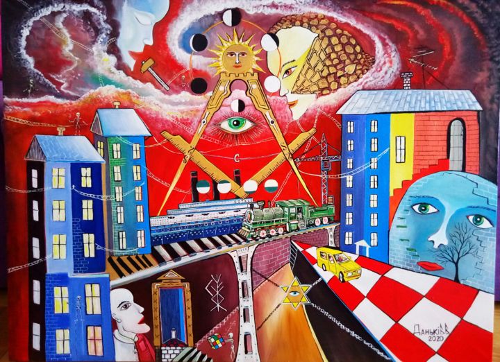 Картина под названием "Masonik progress" - Vladislav Dankiv, Подлинное произведение искусства, Масло