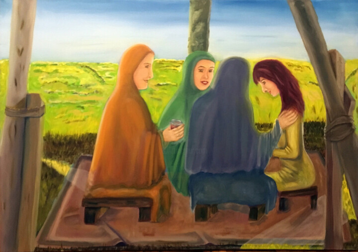 Malerei mit dem Titel "Alf Mabrouk" von Dalia Atteya, Original-Kunstwerk, Öl