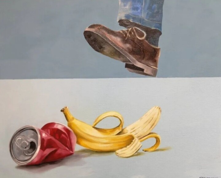 Schilderij getiteld "The life of a banana" door Dalibor Vučković, Origineel Kunstwerk, Olie