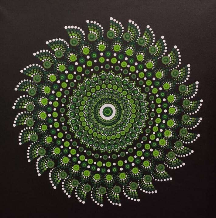 Malerei mit dem Titel "Green Mandala" von Dalila Martins, Original-Kunstwerk, Acryl