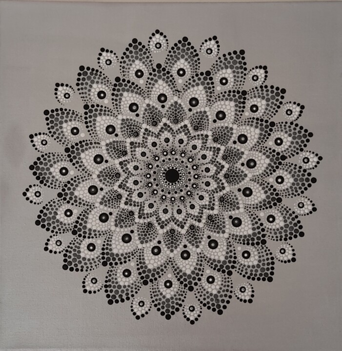 Pintura titulada "Grey Mandala" por Dalila Martins, Obra de arte original, Acrílico