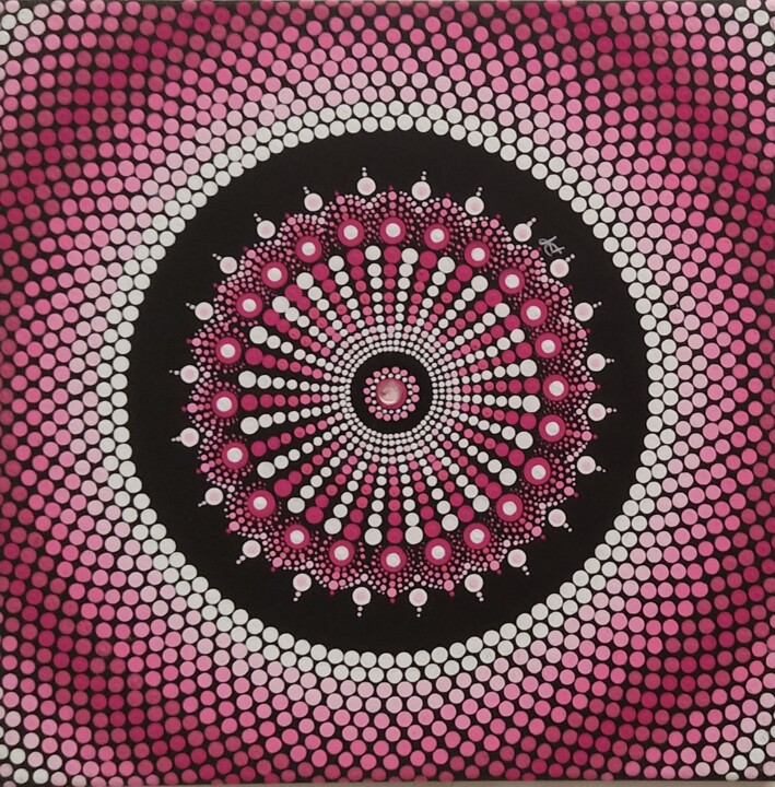 Pintura titulada "Pink Dotted Mandala" por Dalila Martins, Obra de arte original, Acrílico