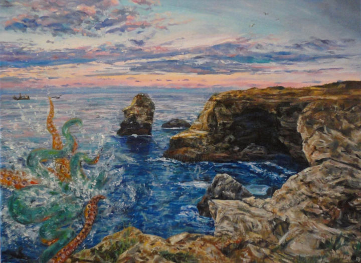Malerei mit dem Titel "Kraken in Tulenovo…" von Dalila Trendafilova, Original-Kunstwerk, Öl