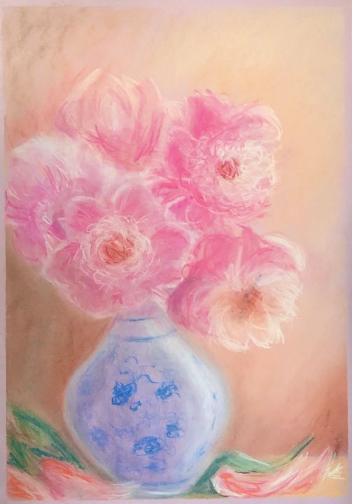 Malerei mit dem Titel "Пионы" von Dali Malsagova (Dalima), Original-Kunstwerk, Pastell