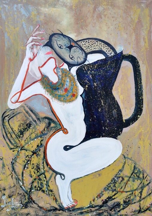 Painting titled "The luck-bringing c…" by Dalma Dobisz, Original Artwork, Oil