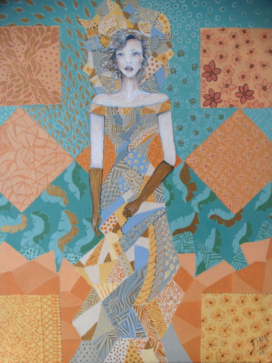 Peinture intitulée "La Femme doré" par David Alvarado Mora, Œuvre d'art originale, Acrylique