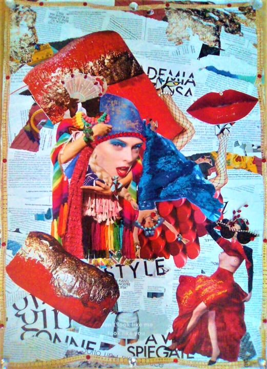 Collagen mit dem Titel "Furore" von Dm Collage Art, Original-Kunstwerk, Collagen