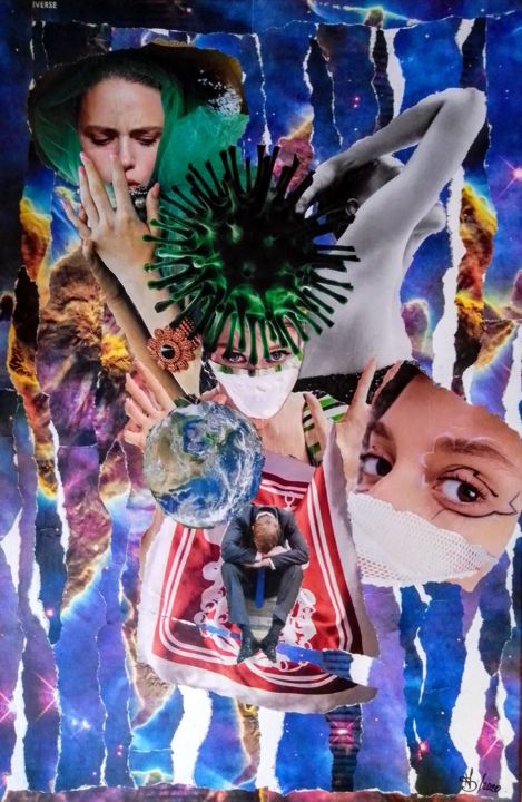 Collages getiteld "The Virus" door Dm Collage Art, Origineel Kunstwerk, Collages