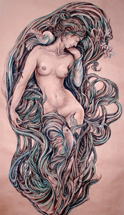 Drawing titled "Desnuda" by Damayanty Mena Escalona, Original Artwork, Pencil