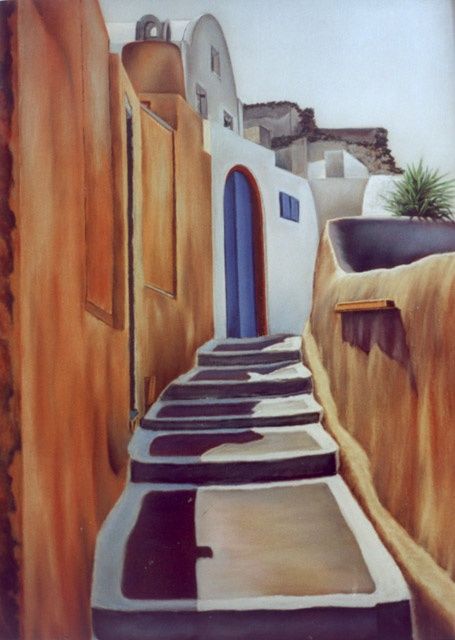 Peinture intitulée "RUELLES D'OIA (Sant…" par Alain Dambès, Œuvre d'art originale, Huile