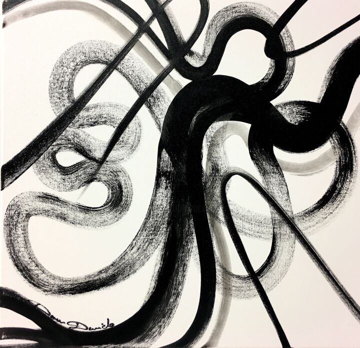 Картина под названием "Black lines" - Dam Domido, Подлинное произведение искусства, Акрил Установлен на Деревянная рама для…
