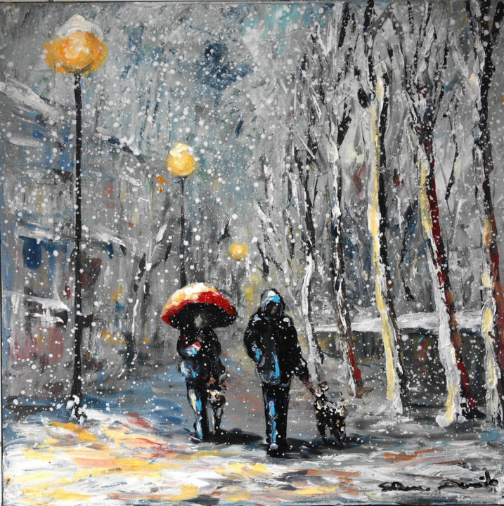 Peinture intitulée "Paris neige, derniè…" par Dam Domido, Œuvre d'art originale, Huile