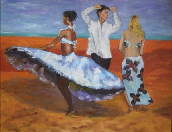 Painting titled "fête sur la plage" by Jacqueline Lefebvre, Original Artwork