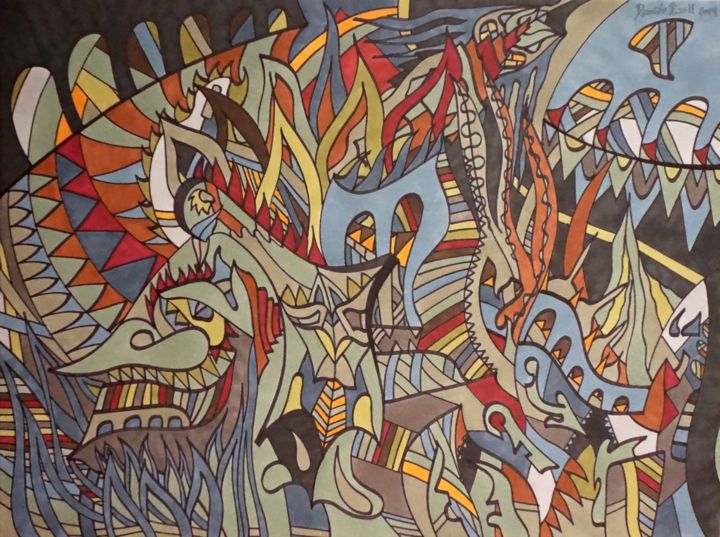 Dibujo titulada "Mutante en llamas" por Damian Ignacio Eselevsky Esell, Obra de arte original, Rotulador