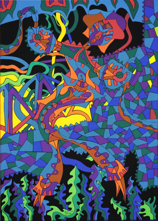 Pintura titulada "Arlequín Bacteriano" por Damian Ignacio Eselevsky Esell, Obra de arte original, Acrílico