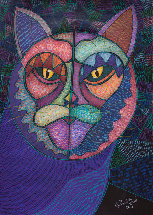 Pintura titulada "gato-circus.jpg" por Damian Ignacio Eselevsky Esell, Obra de arte original