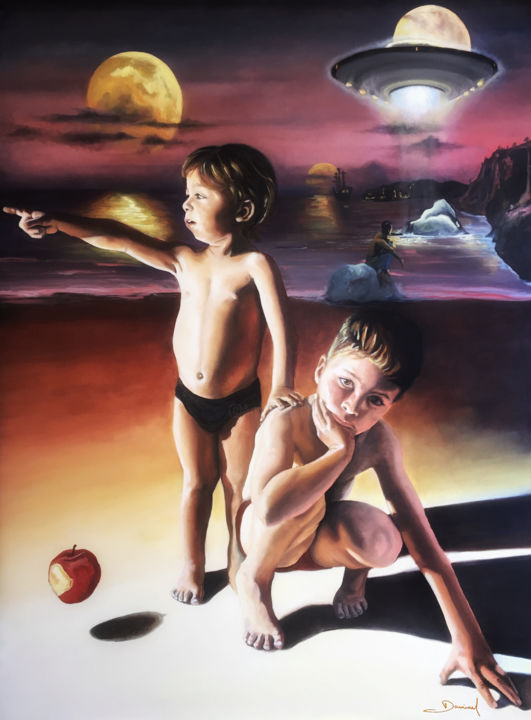 Ζωγραφική με τίτλο "« Les enfants perdu…" από Damian Pharren, Αυθεντικά έργα τέχνης, Λάδι Τοποθετήθηκε στο Ξύλινο φορείο σκε…