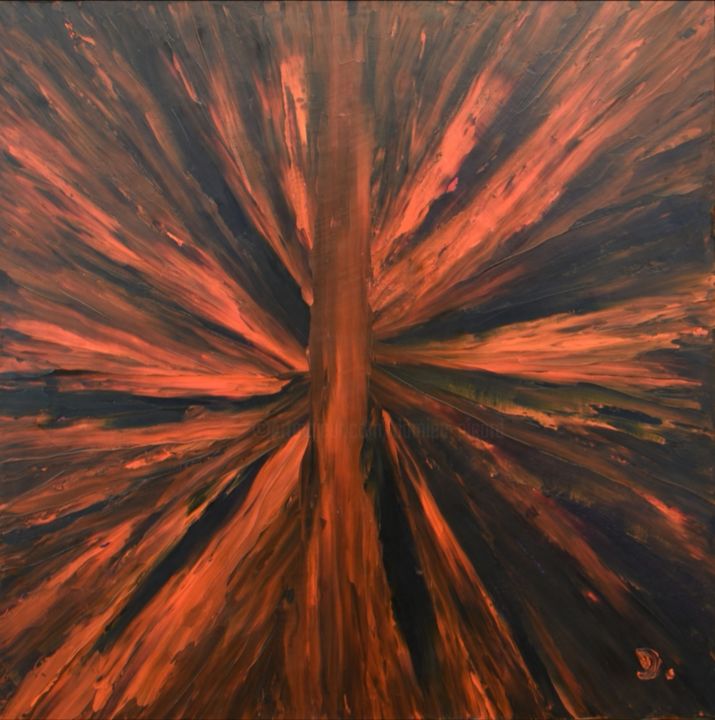 Painting titled "Eclat rouge" by Damien Picard, Original Artwork, Oil
