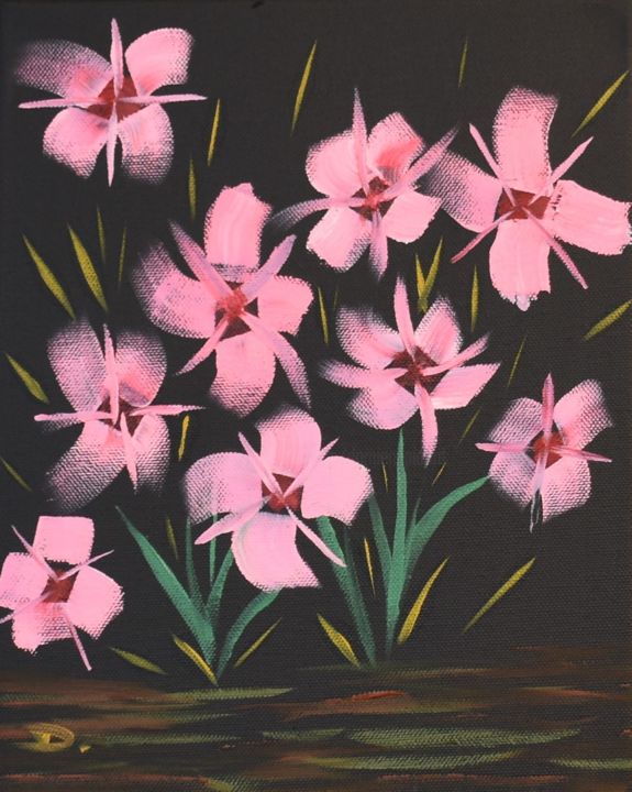 Peinture intitulée "Fleurs roses 1" par Damien Picard, Œuvre d'art originale, Huile